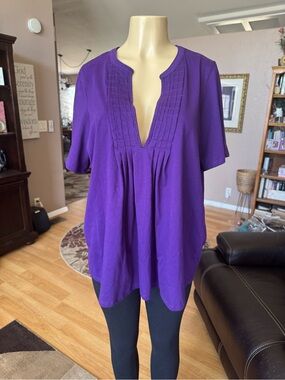 Woman Within purple pintuck V-neckline blouse-size XL